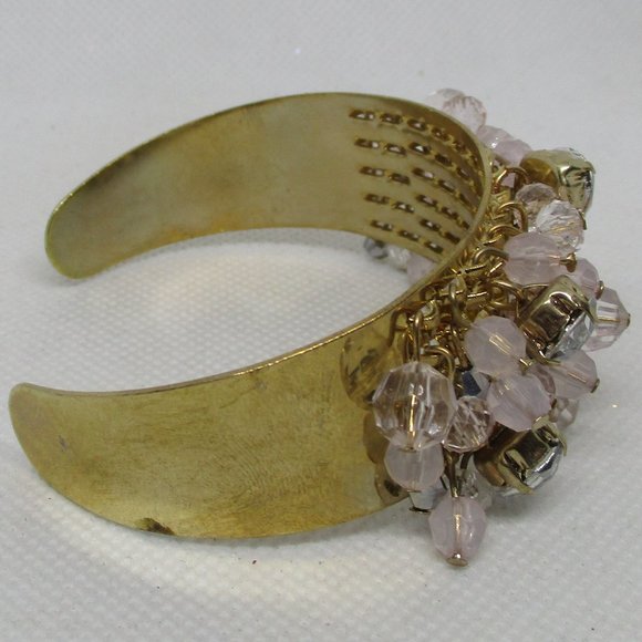 Charming Charlie Rhinestone Beaded Cuff Bracelet Large Rhinestones Pink Faceted - Picture 8 of 8
